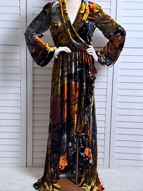 Ethereal Caroline Constas Liv Gown Gold Velvet Burnout Floral Maxi Dress M NWT